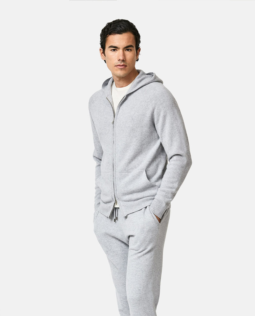 Light Heathered Gray Cashmere Hoodie Knit