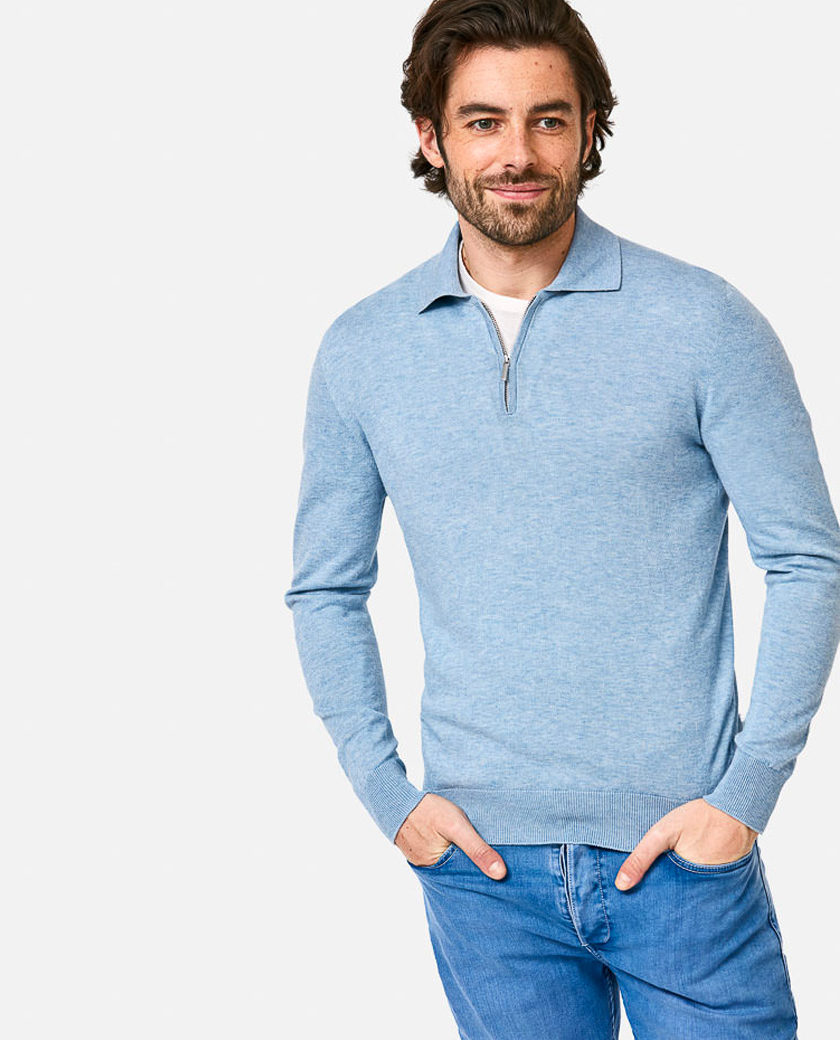 Light Denim Blue Cotton-Cashmere Polo Shirt