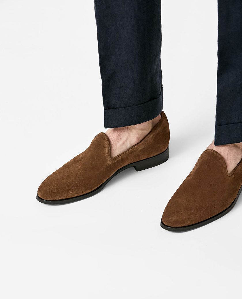 Chocolate Brown Suede Plain Toe Loafer
