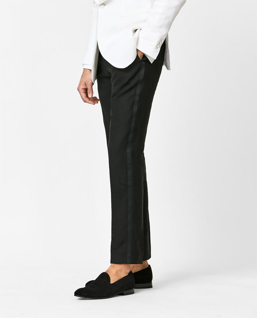 Black Linen Tuxedo Trousers