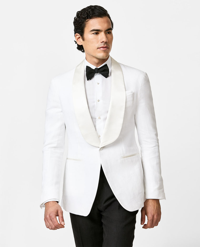White Linen Tuxedo Jacket