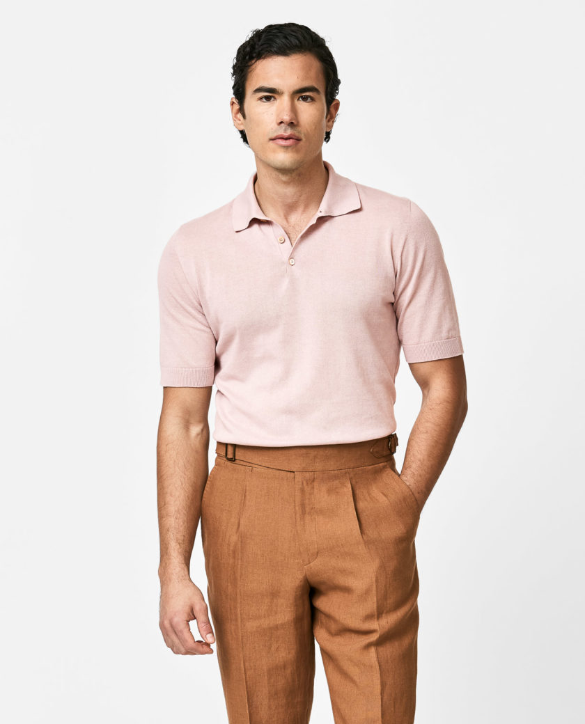 Pale Pink Cotton-Cashmere Polo Knit