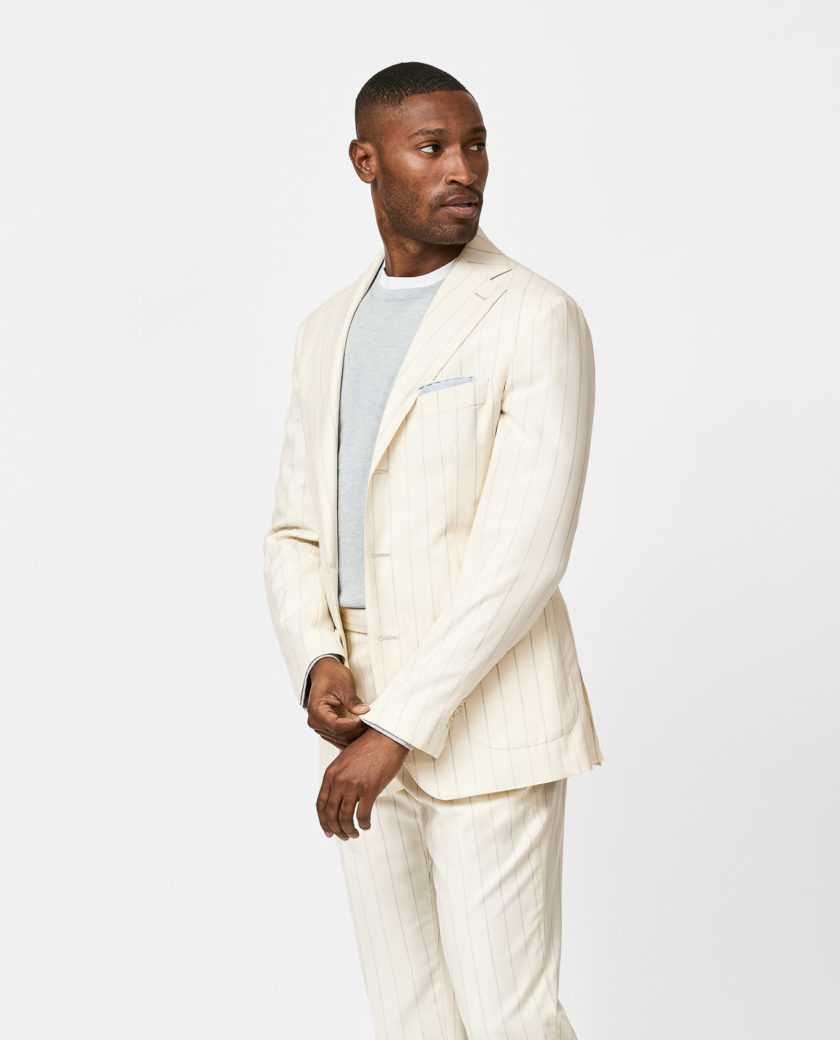 Ivory Wool-Silk Stripe Suit