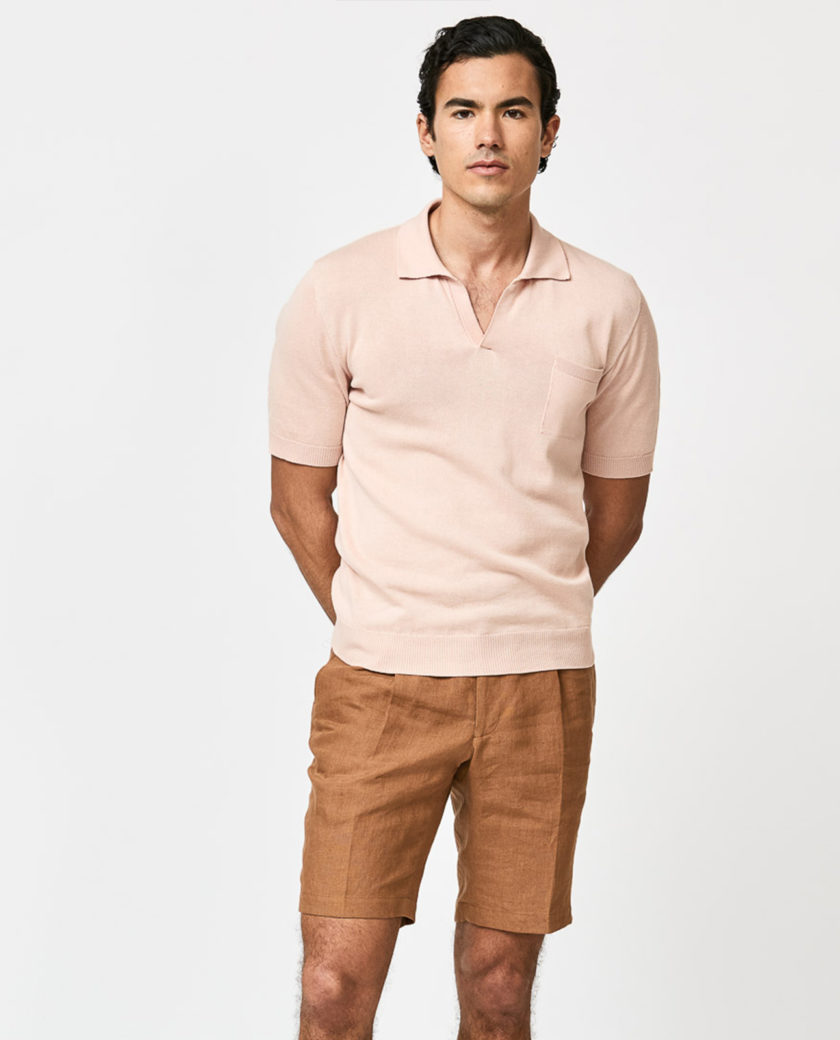 Light Peach Cotton-Cashmere Polo Knit