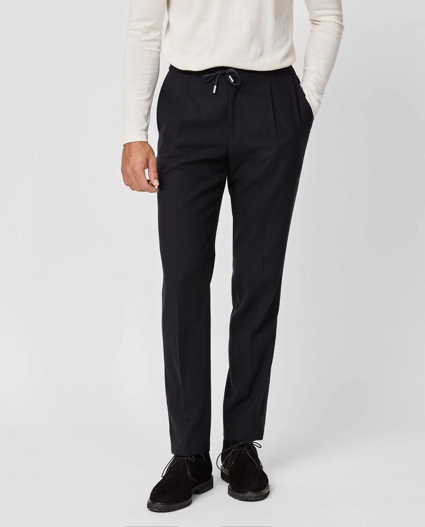 Midnight Blue Stretch Wool-Lyocell-Cashmere Trousers