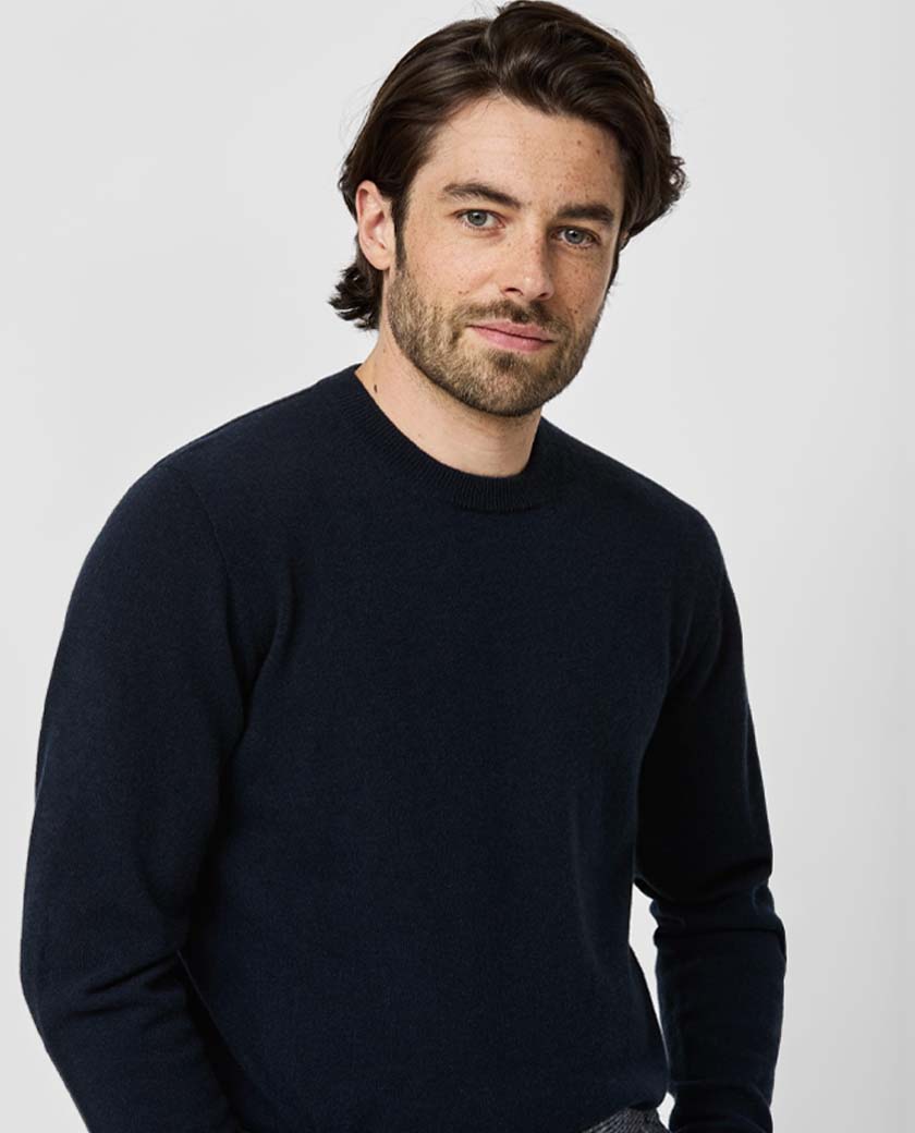 Navy Blue Cashmere Crew Neck Knit