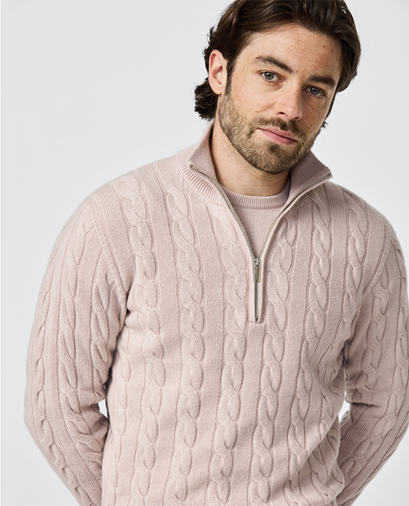 Blush Cashmere Half-Zip Cable Knit