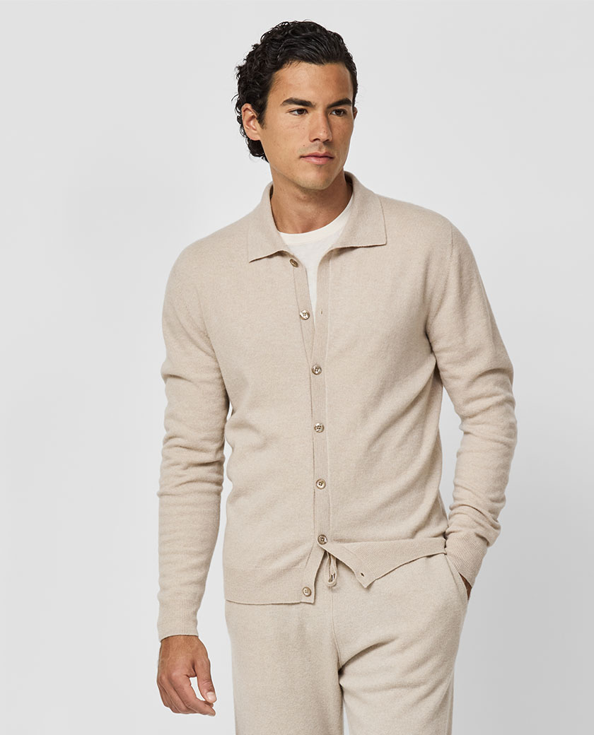 Sand Wool-Cashmere Cardigan Knit