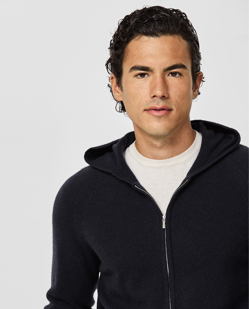 Midnight Blue Cashmere Hoodie Knit