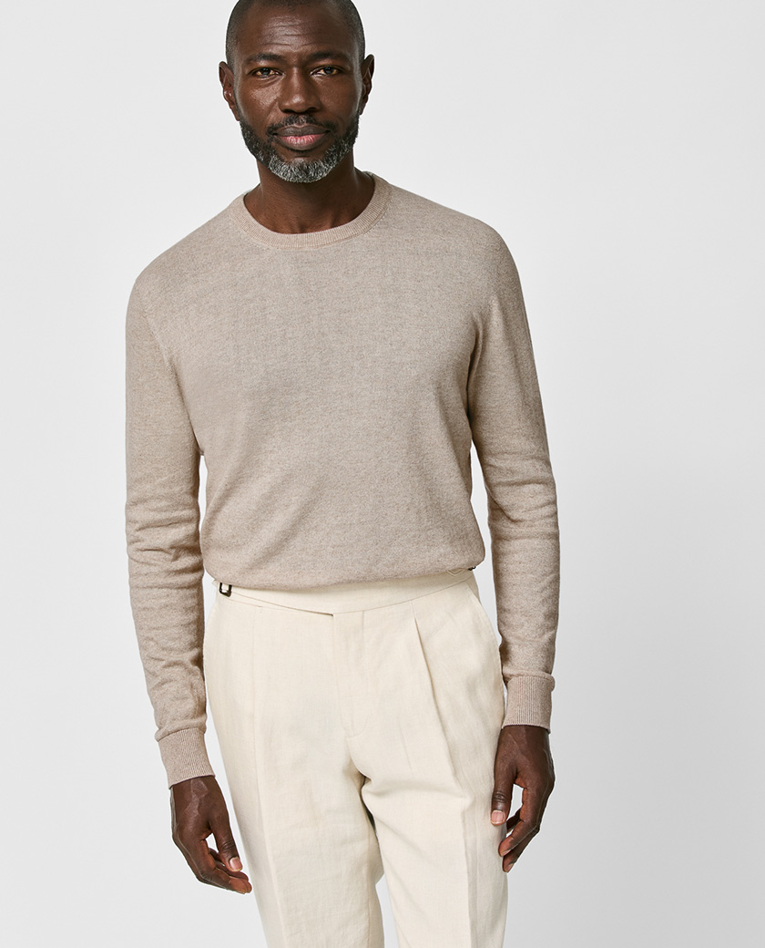 Sand Cotton-Cashmere Crew Neck Knit