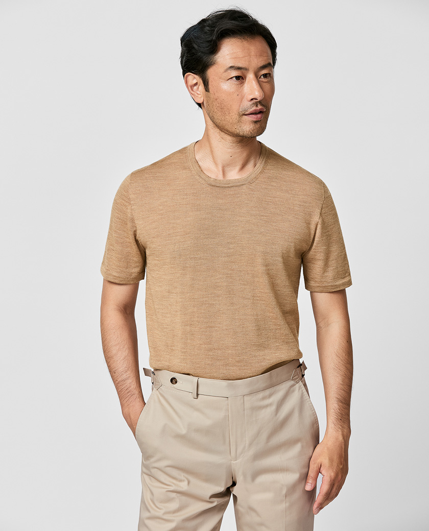 Camel Mélange Wool T-shirt Knit