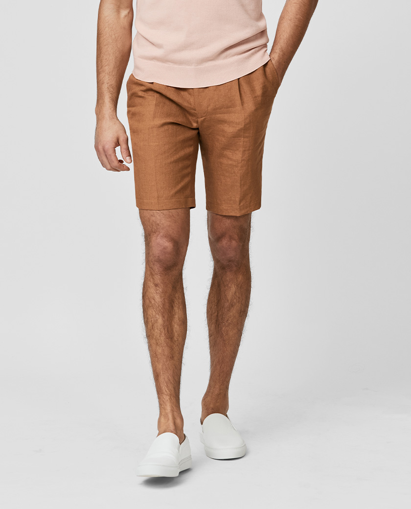 Cognac Linen Bermuda Shorts