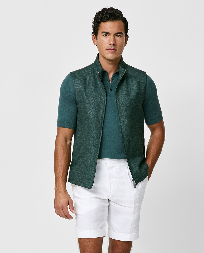 Bottle Green Wool-Silk-Linen Vest