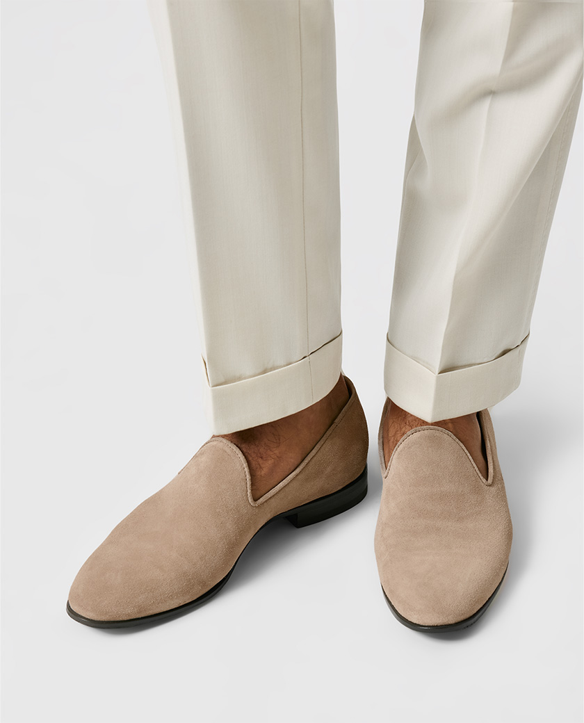 Sand Suede Plain Toe Loafers