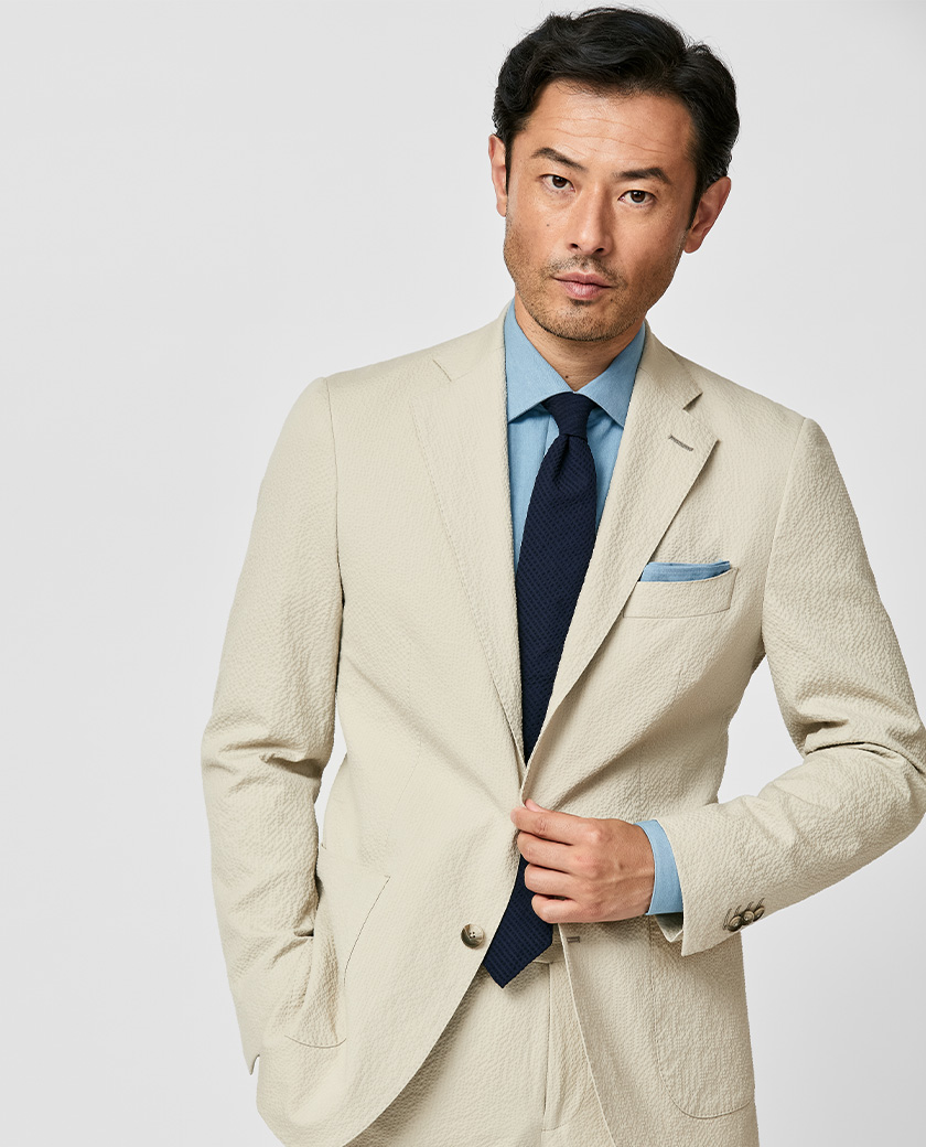 Sand Stretch Cotton Seersucker Suit