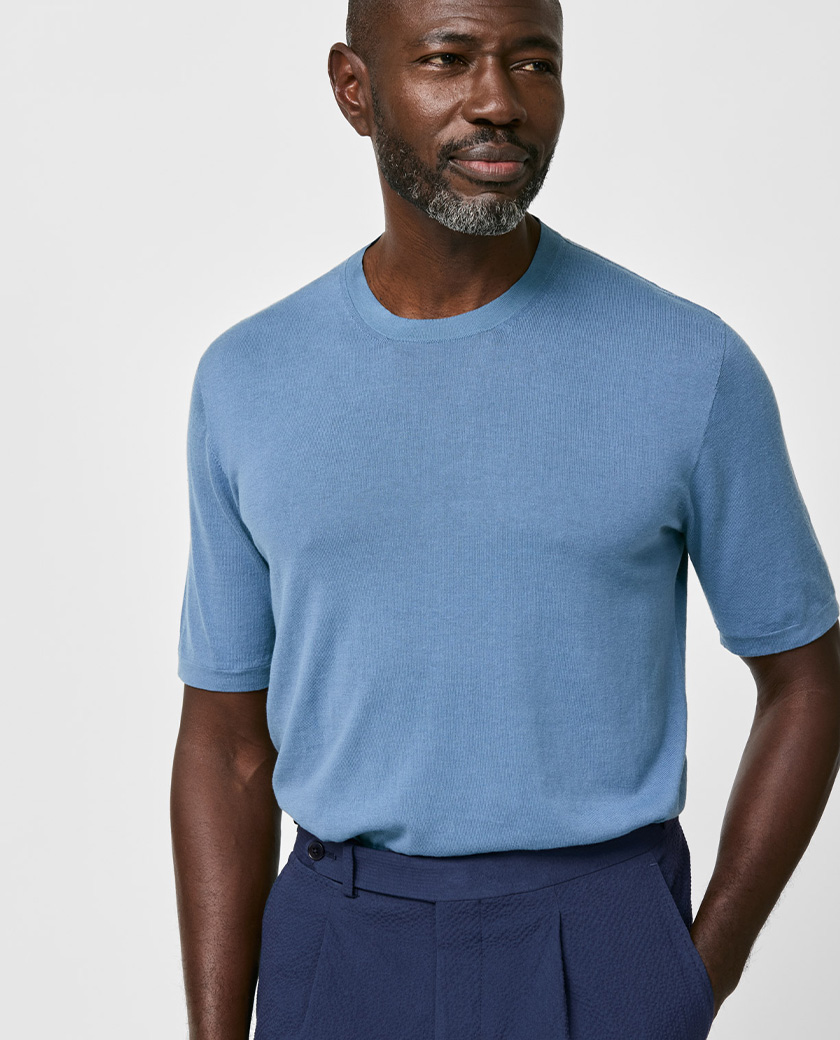 Denim Blue Cotton-Silk T-Shirt Knit