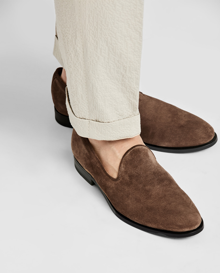 Chocolate Brown Suede Plain Toe Loafer