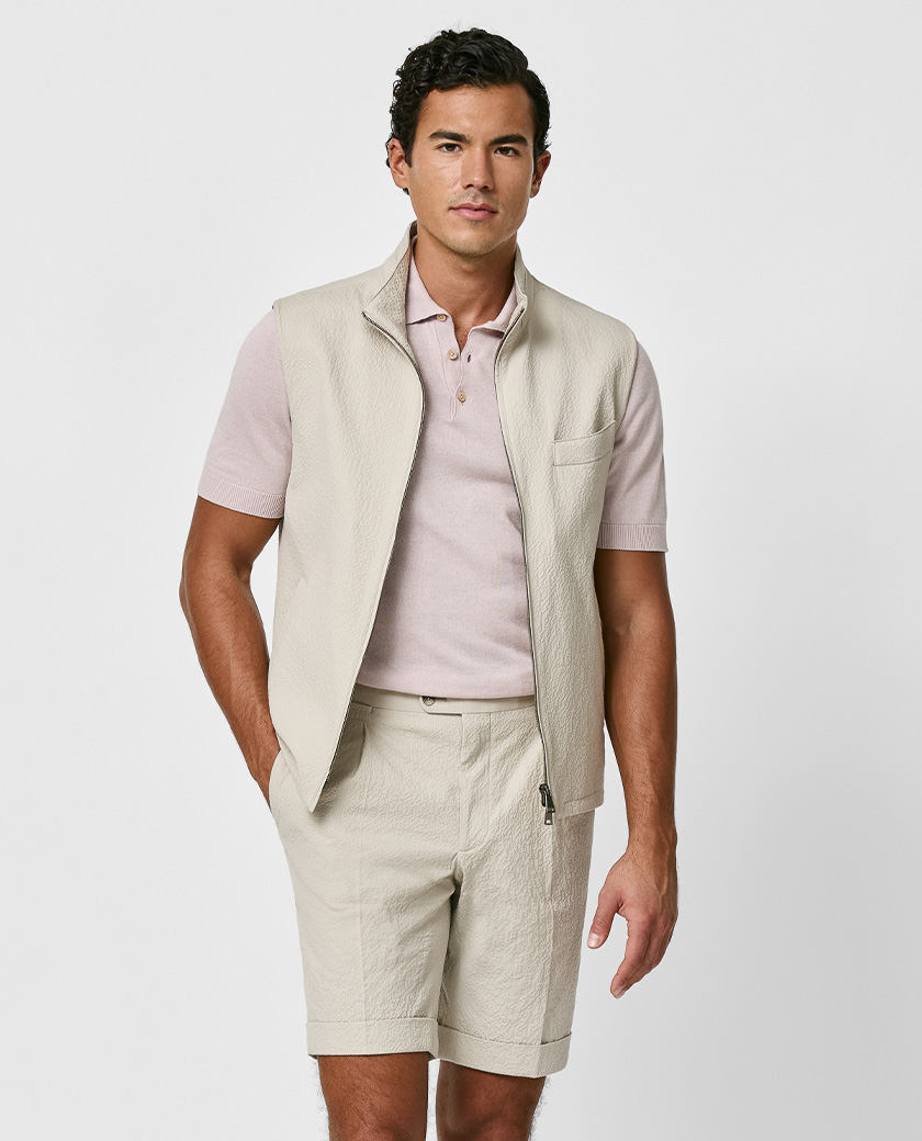 Sand Stretch Cotton Seersucker Vest