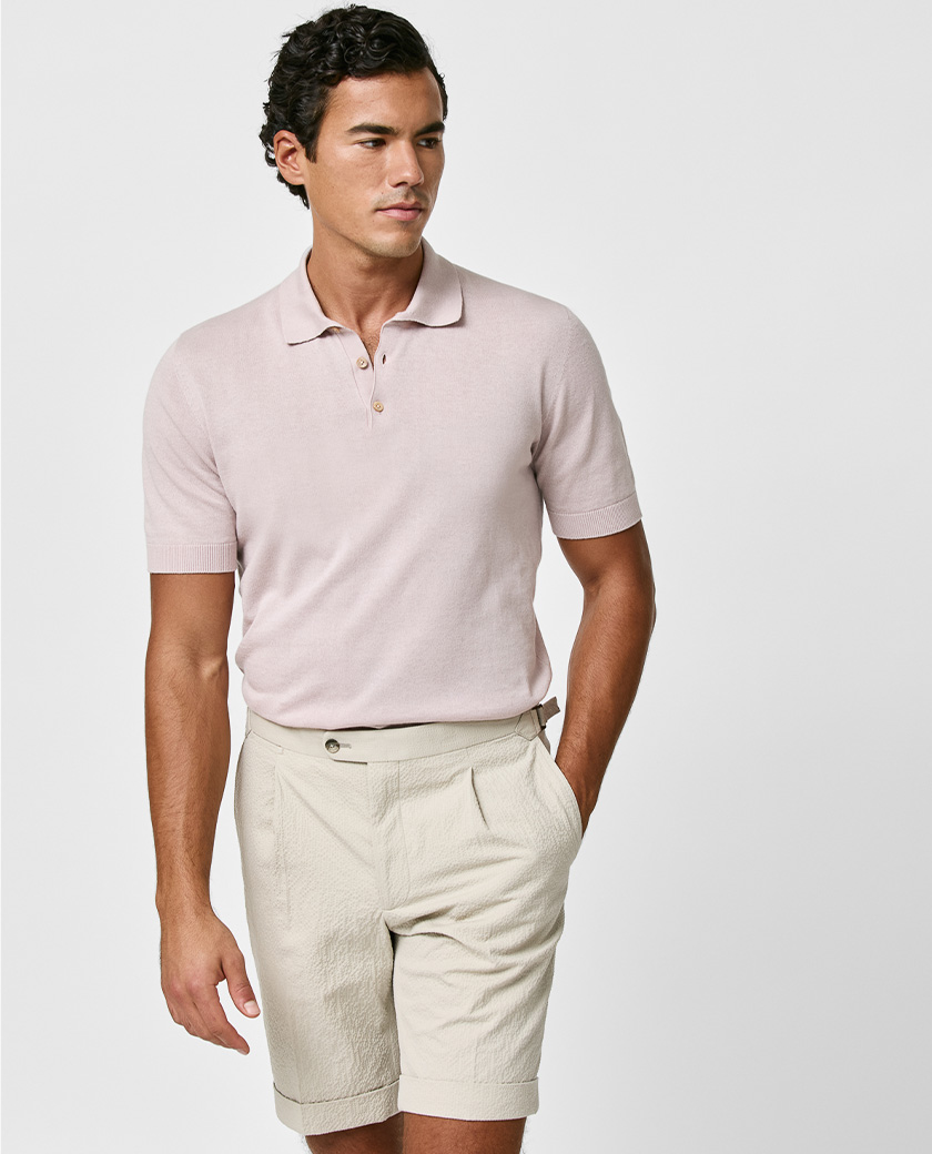 Pale Pink Cotton-Cashmere Polo Knit