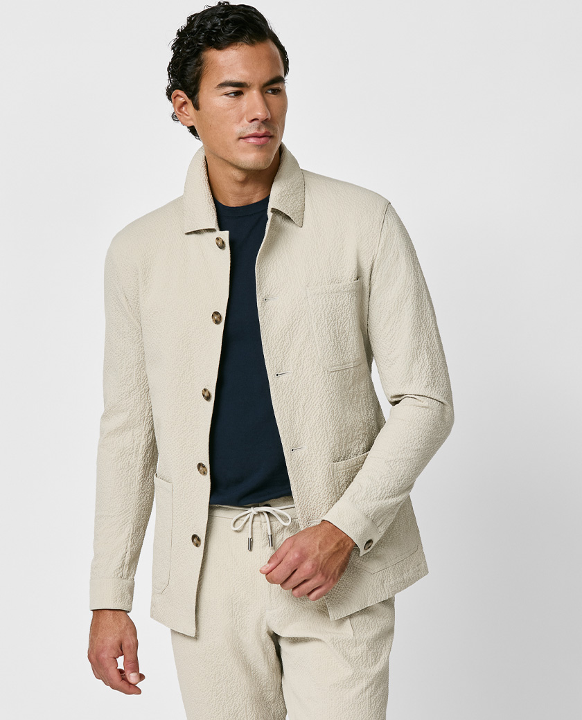 Sand Stretch Cotton Seersucker Utility Suit