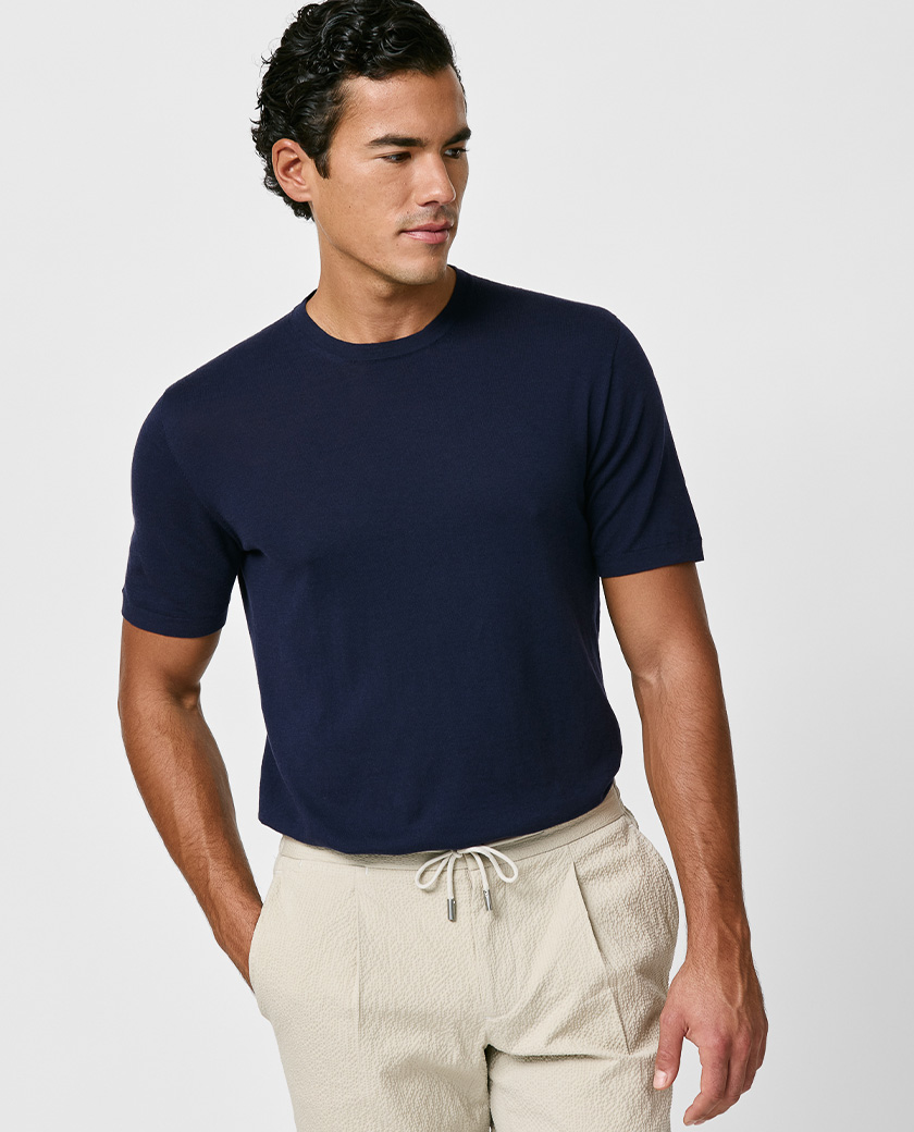 Navy Blue Cotton-Silk T-Shirt Knit