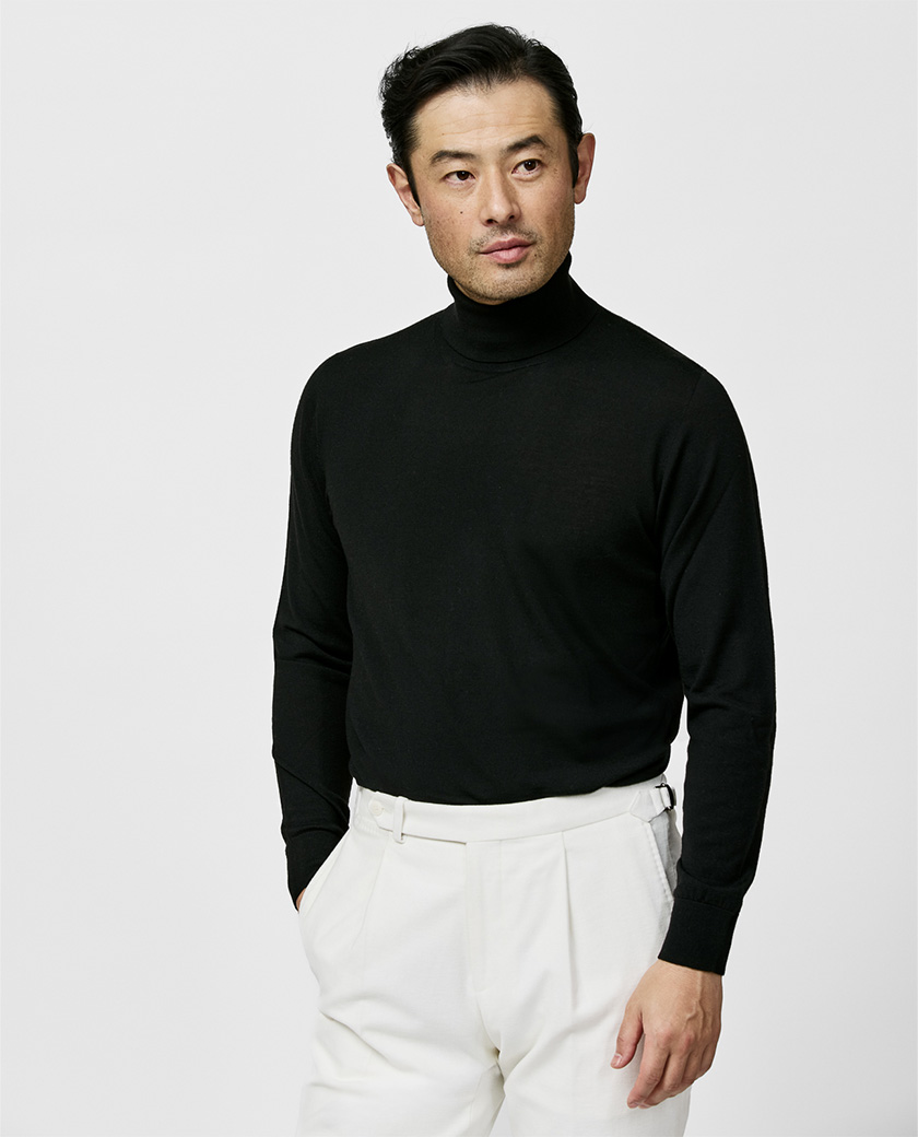 Black Cashmere-Silk Turtle Neck Knit 