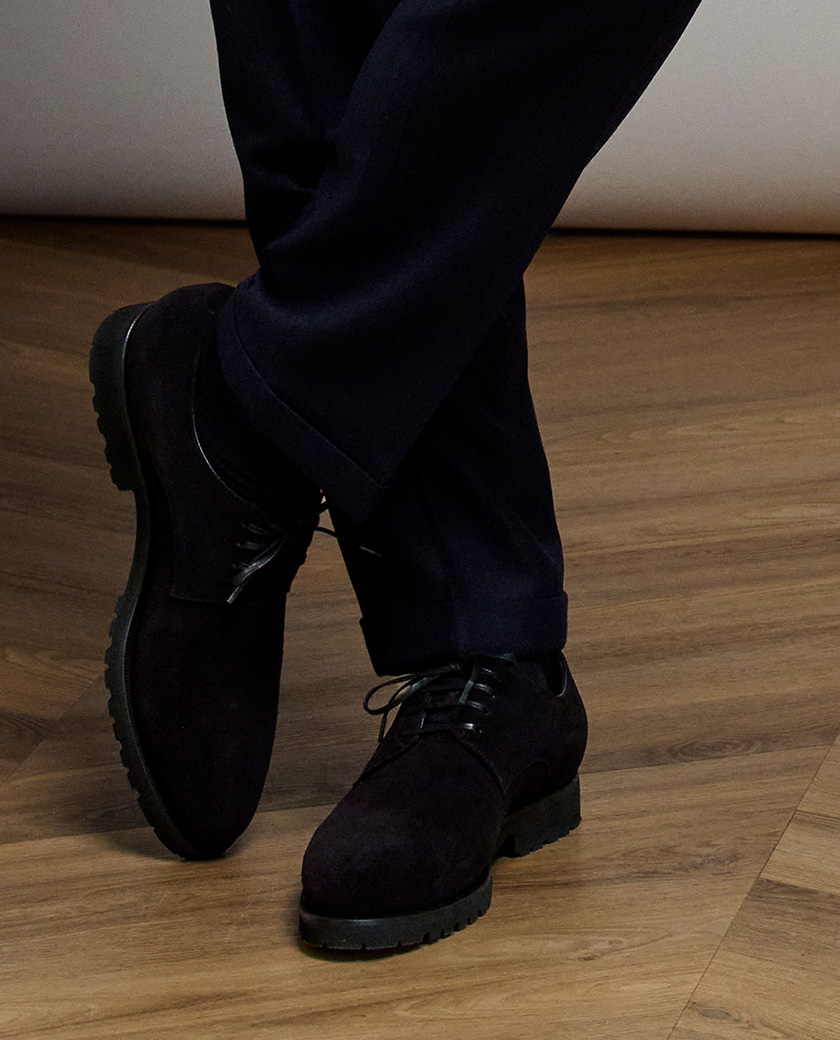 Black Suede Lightweight Plain Tip Derby