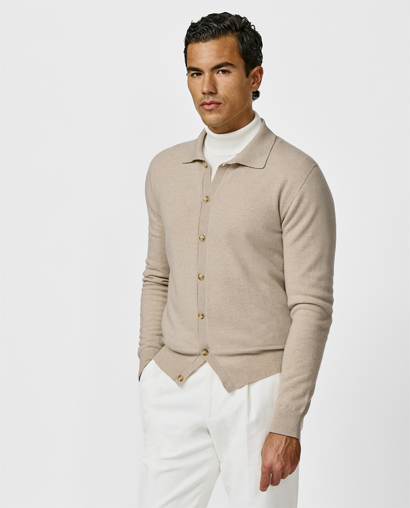 Beige Cashmere Cardigan Knit