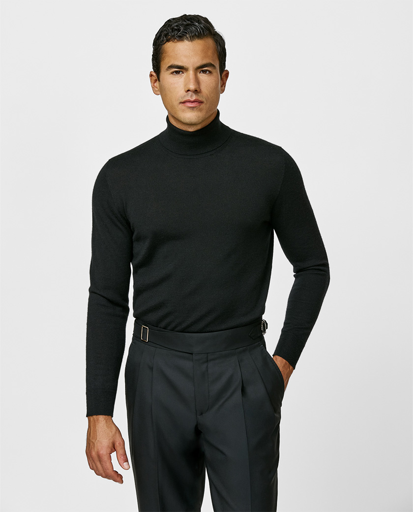 Black Wool-Cashmere Turtleneck Knit