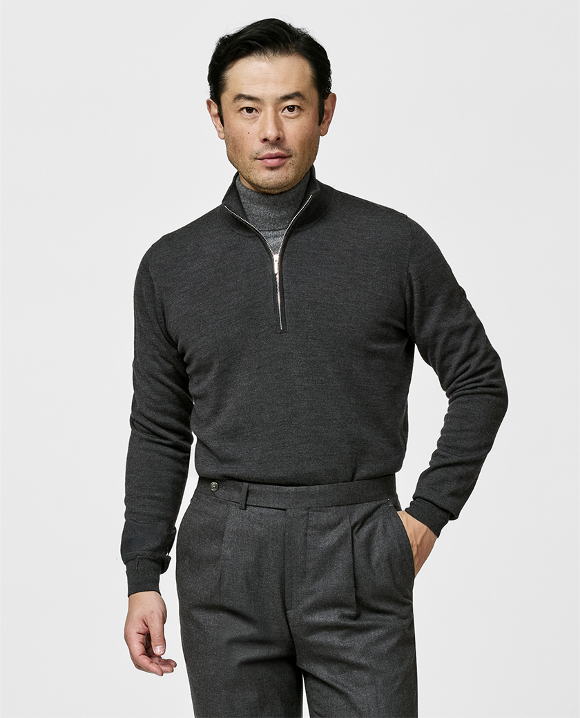 Anthracite S160 Ultra-Fine Merino Half-Zip Knit