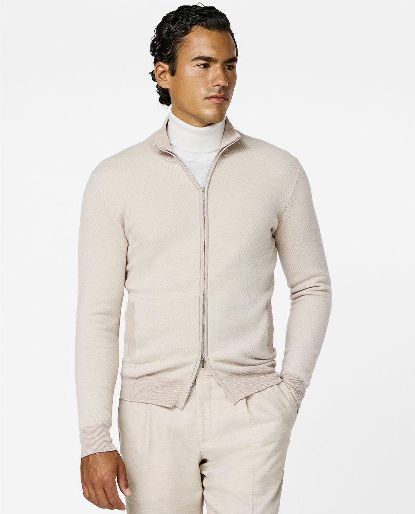 Chevron Jacquard Full-Zip Wool-Cashmere